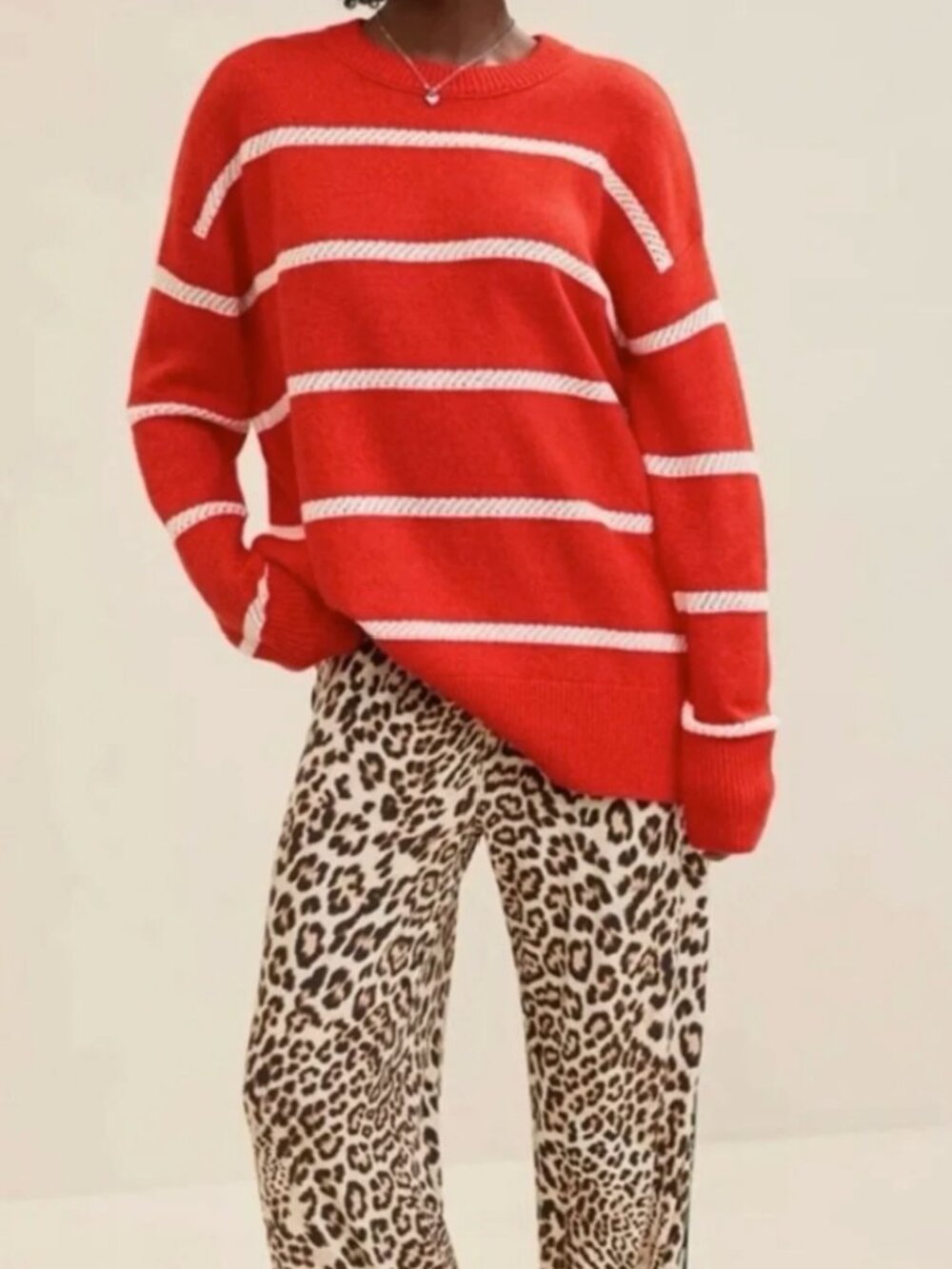 Aerie Red Striped Women's Crewneck Sweater Size Large